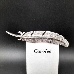 Vintage Carolee Feather Brooch, Pave' Rhinestones, Silver Tone, 4 1/4"